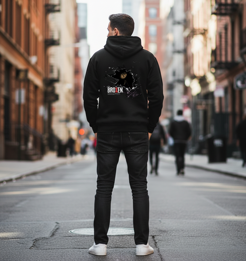 Black “BROXEN” Anime Graphic Hoodie – Streetwear Pullover